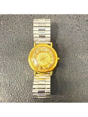 GUESS Inc. Vintage Women's Quartz Analog Gold Dial Silver Stretch Bracelet